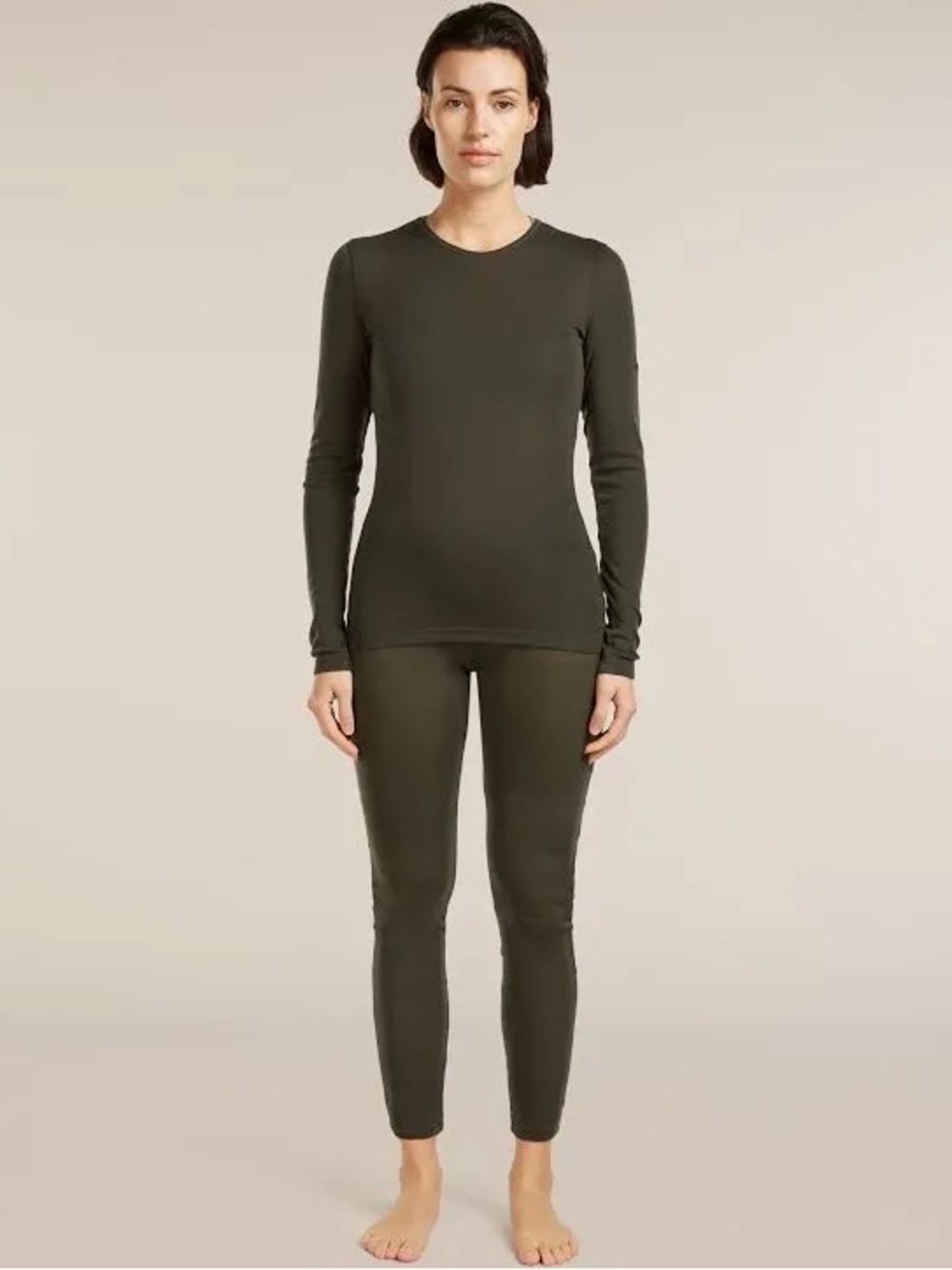 ICEBREAKER Merino 175 Base Layer Women's Olive Long-Sleeve Crewneck Tee Top Lg